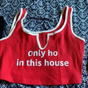 Red Ribbed Crop Top with White Text